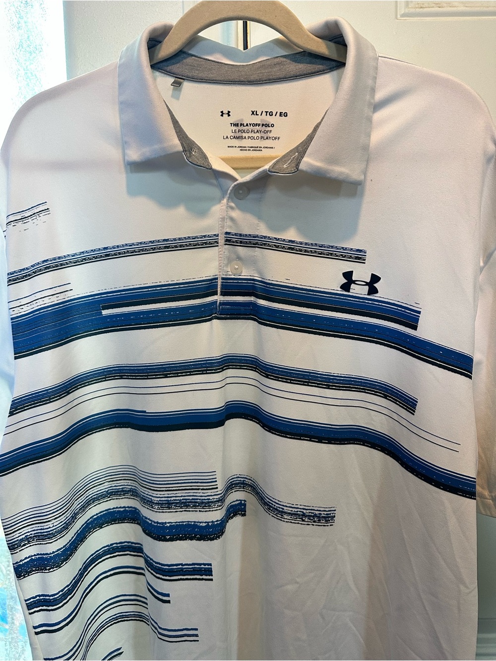 Under Armour Playoff Polo 2.0 White Blue Graphic Stripes - Picture 3 of 8